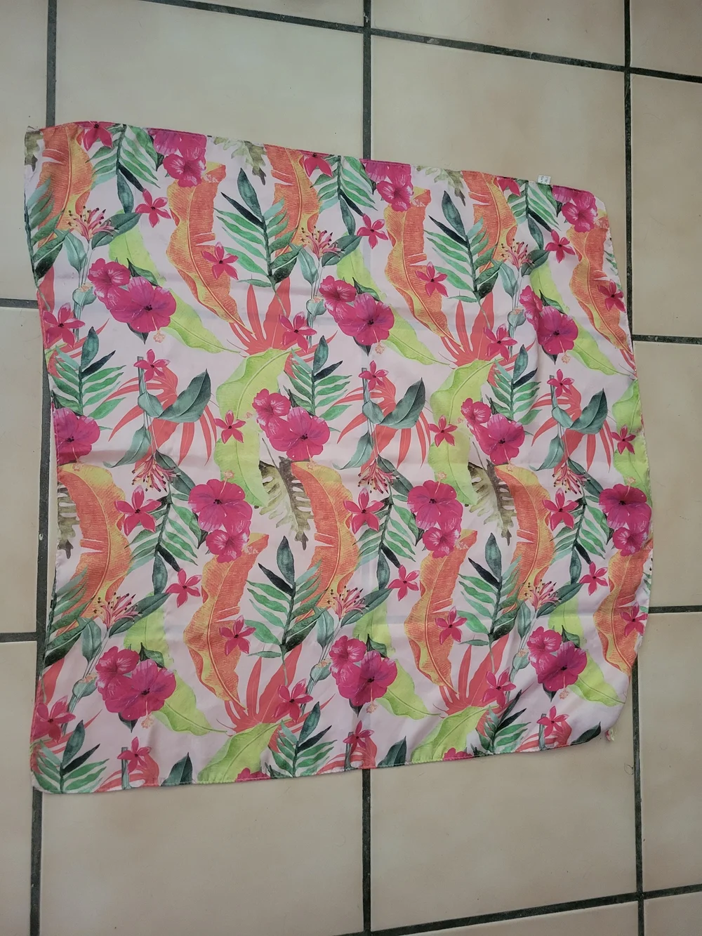 Tropical Floral Square Scarf - Pink & Green